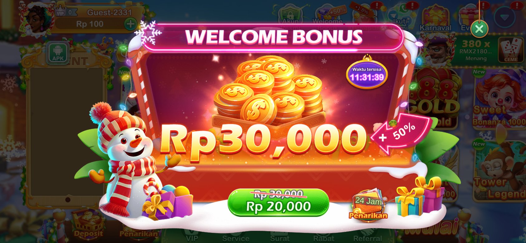 Bonus selamat datang K3K3 2 4 1383 O dengan diskon spesial untuk pengguna baru.