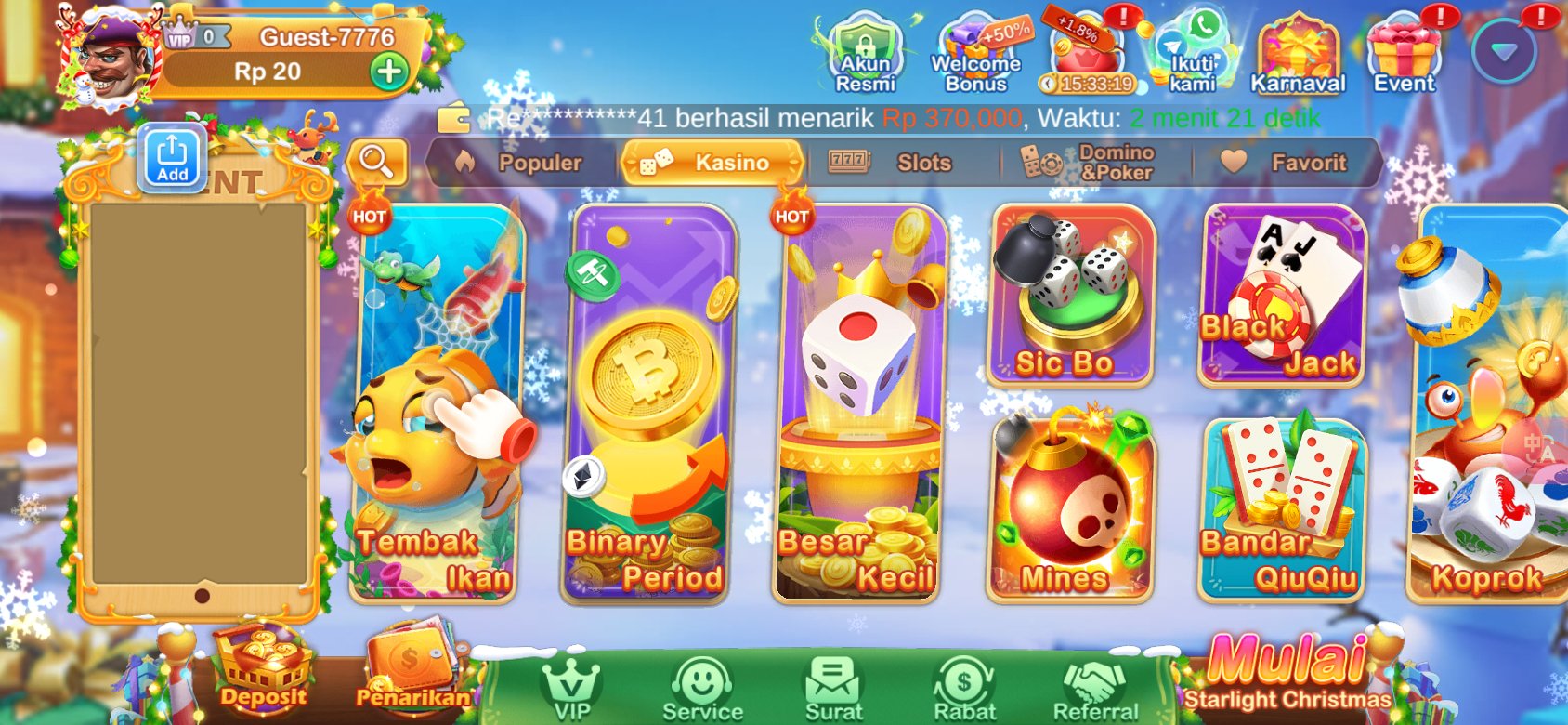 Game kasino populer seperti Tembak Ikan dan Sic Bo tersedia di K3K3 2 4 1383 O.